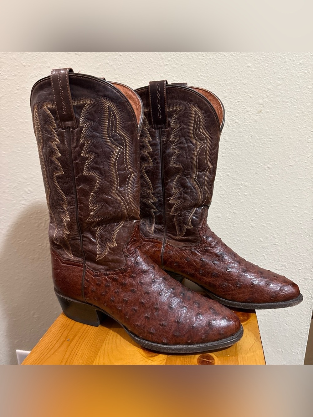 Dan Post Two-Tone Brown Ostrich & Leather Western Boots